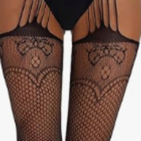 Black Fishnet High-Waist Stocking Tights - Picture 2 of 3
